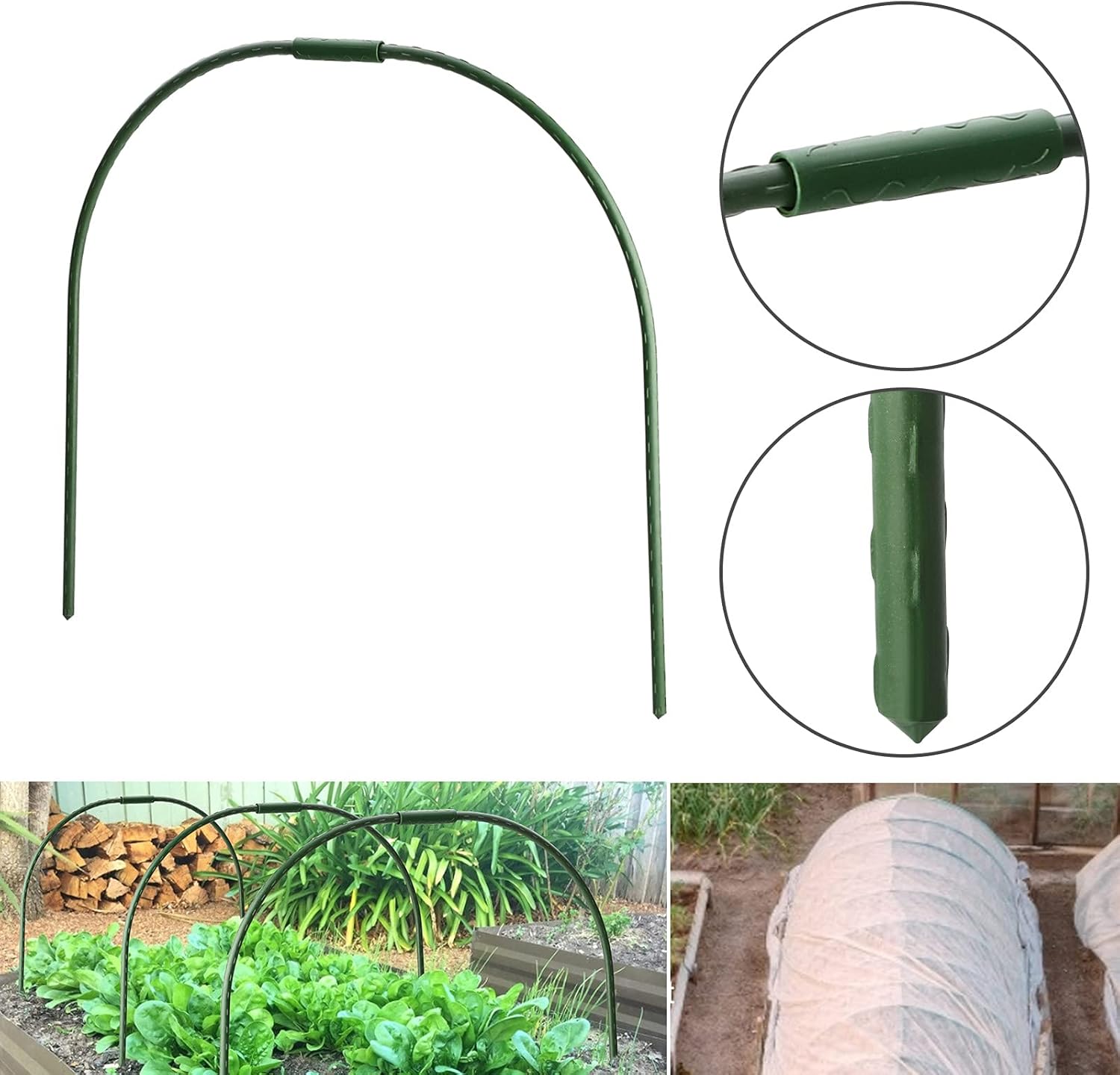6pcs Greenhouse Hoops, Plant Support Garden Stakes, Lightweight Tall Plant Grow Tunnel Hoop, Plastic Coated Rust-Free Steel Pipe Hoop for Garden Fabric Netting Covers Raised Beds