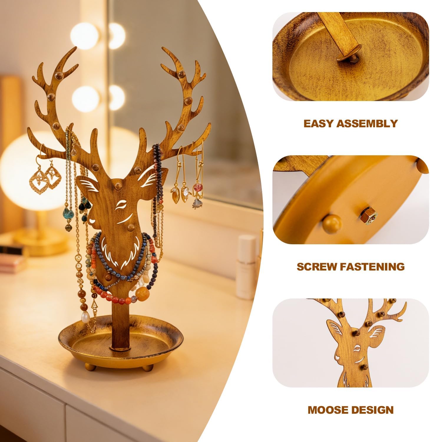 Gold Antler Jewelry Organizer Stand Display Earring Organizer Necklace Holder Stand Rack Jewelry Tower Metal Jewelry Stand Wedding Earring, Necklace Ring Jewelry Tree Home Decoration Gift for Woman