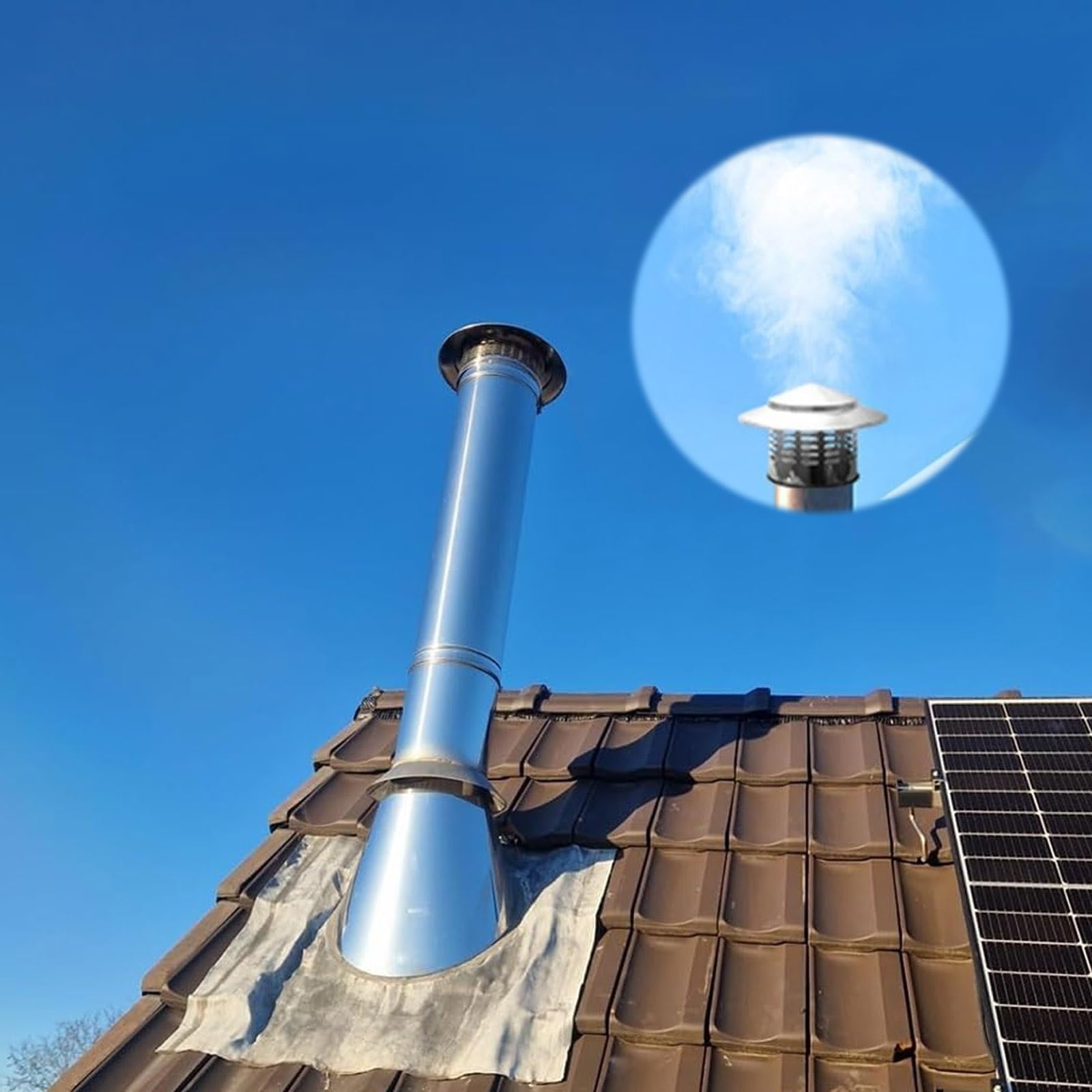Tapa de chimenea de acero inoxidable, tapa de lluvia redonda de 2.5 pulgadas para protección de chimenea, tapa de ventilación de techo fácil de instalar para estufas y aplicaciones al aire libre