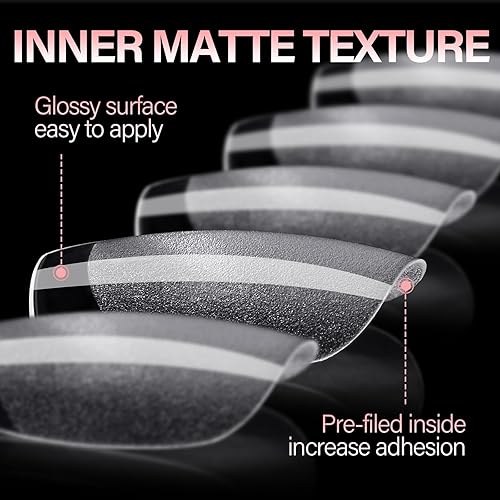 Miniatura 3 de AILLSA 504 puntas de uñas cortas de gel suave de cobertura completa, puntas de uñas postizas preliminadas medio mate, puntas de uñas postizas