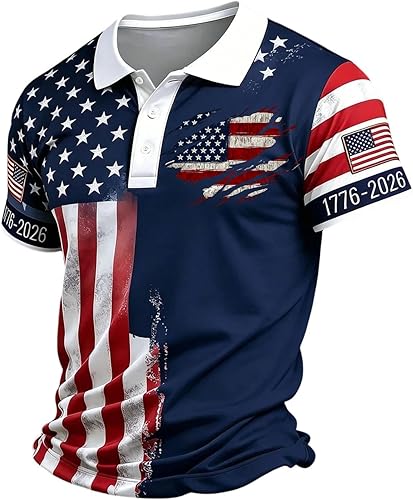 Memorial Day Shirts for Men 250 Anniversary USA Polo Shirt Stars and Stripes 4th