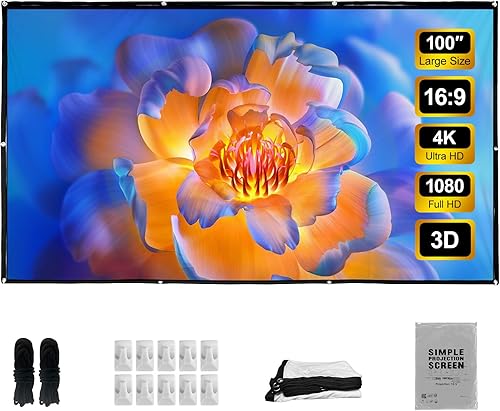 LIHONG Pantalla de proyector 4K, 169 HD plegable, portátil, de doble cara, pantallas de proyección antiarrugas para uso en interiores y exteriores,