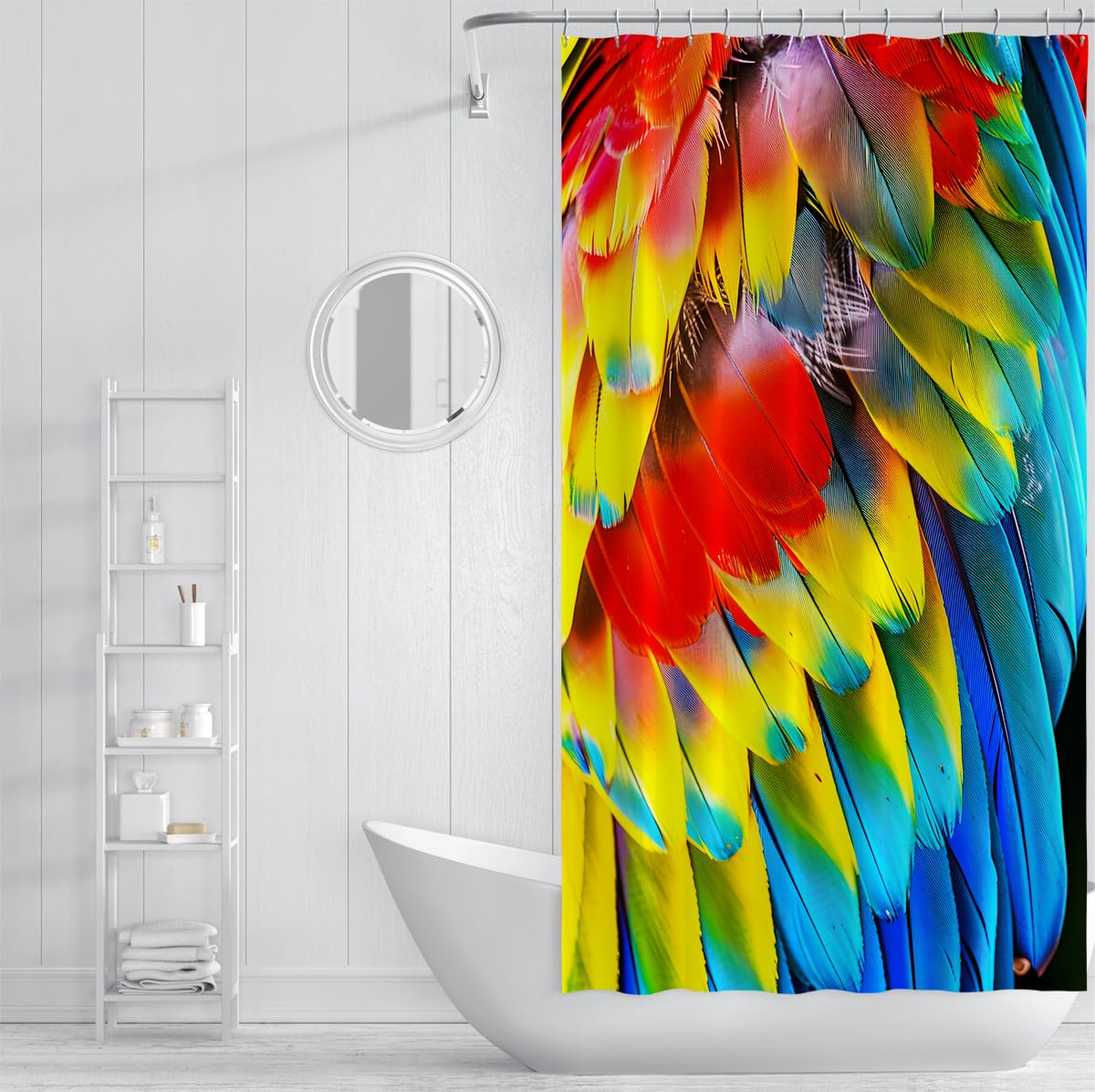 Rideau de douche salle de bain ailes plumes colorées déco W180xL180 cm