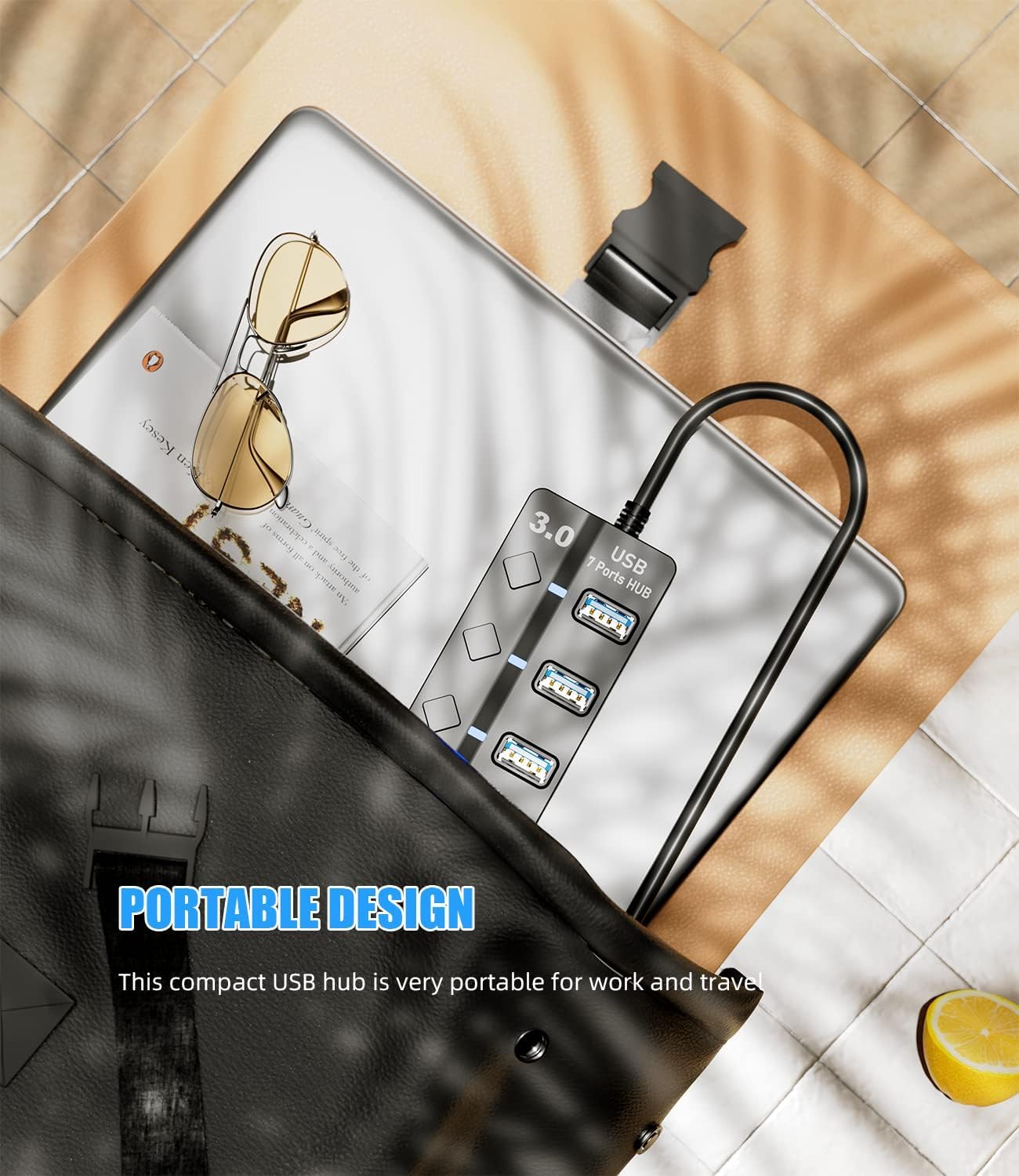 Hub USB do laptopa, SNLLMZI 7-portowy rozdzielacz koncentratora USB 3.0 z indywidualnymi włącznikami i światłami, kabel o długości 1,2 m, kompatybilny z laptopem, komputerem PC, Surface Pro, PS4/5