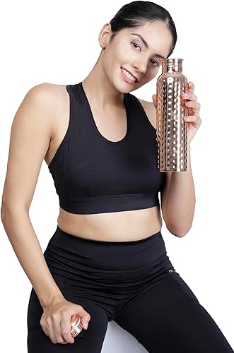 Miniatura 2 de Botella de agua de cobre puro, hecha a mano, diseño martillado, capacidad de 32.1 fl oz, perfecta para beneficios de salud ayurvédica