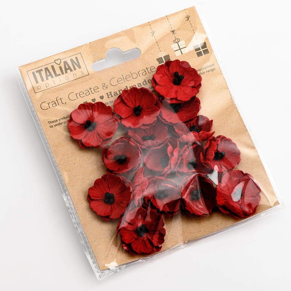 Italian Options Paper Poppies - Poppy Craft Flowers Red (Pack of 16)