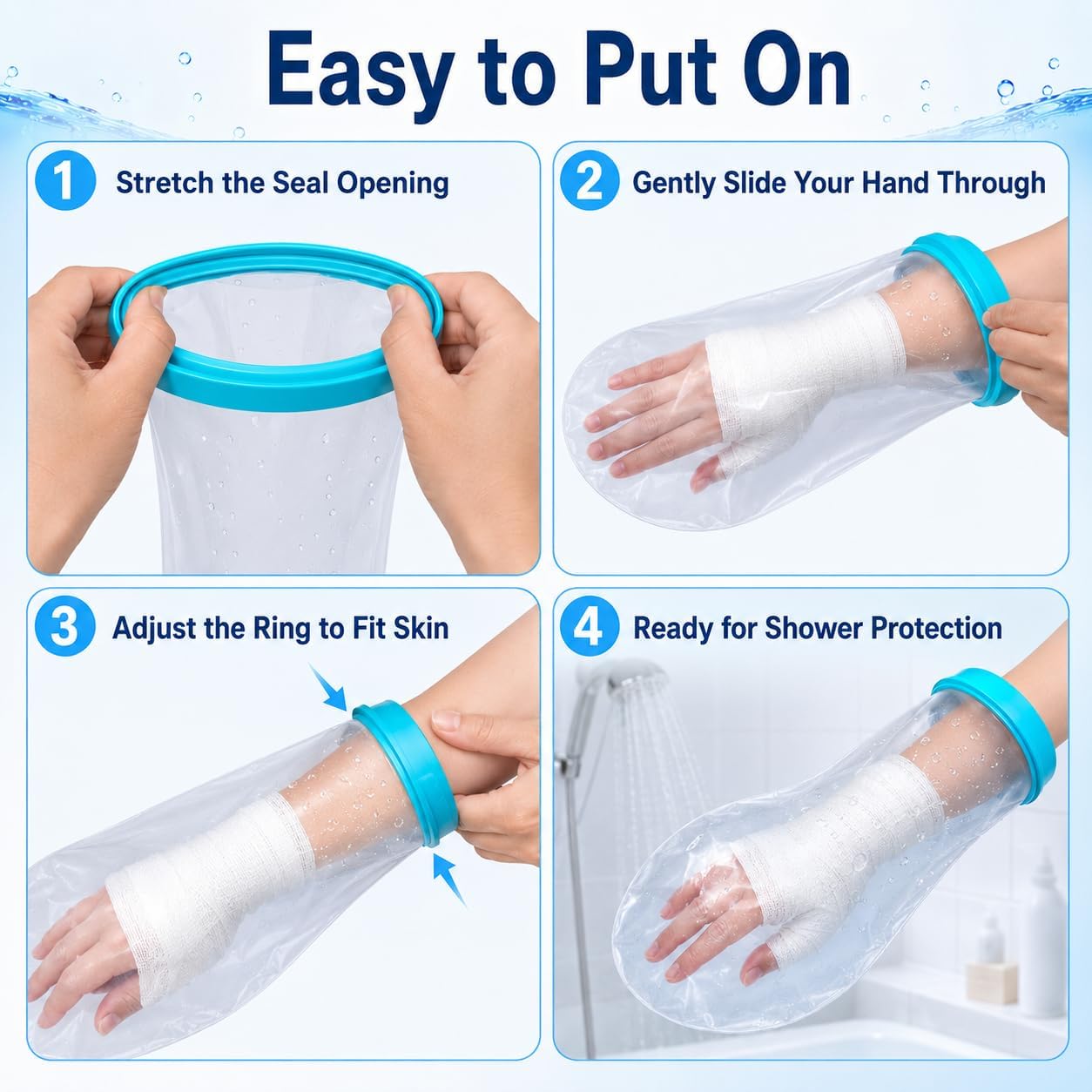 Cast Covers for Shower Arm, Waterproof Arm Cast Cover for Shower Adult, Reusable Cast Protector for Showering, Comfortable Shower Protection Cast Bag for Bandages, Dressings & Recovery Care