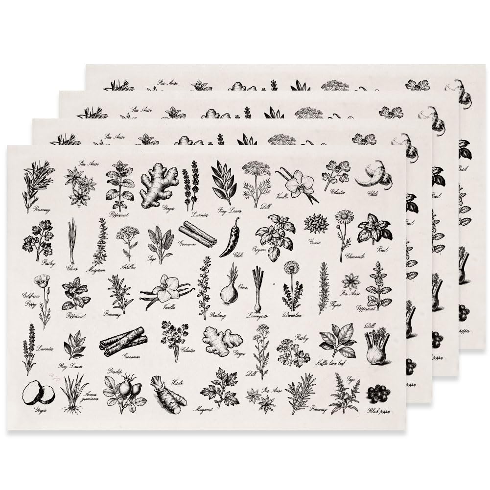 SUPERDANT 4PCS Herbs Underglaze Transfers for Pottery Plants Clay Transfer Paper Black Ceramic Decals Transfer Stickers for Pottery DIY Handicraft Supplies Overglaze Enamel Clay Decal
