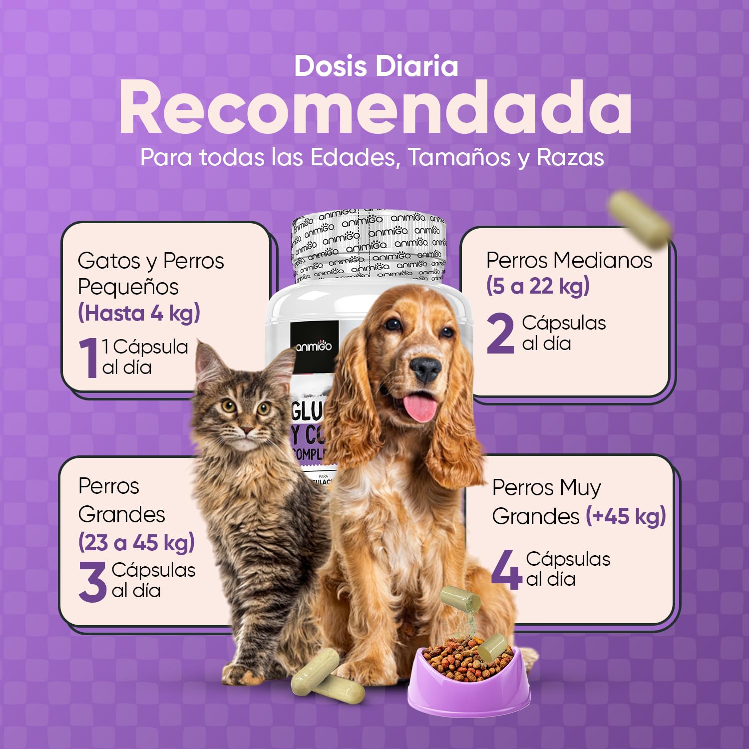 Complejo de Glucosamina y Condroitina 500mg para Perros y Gatos - 180 Cápsulas para Reforzar Articulaciones y Huesos - Condroprotector para Perros con Vitamina C, Cúrcuma, Jengibre y Rosa Mosqueta