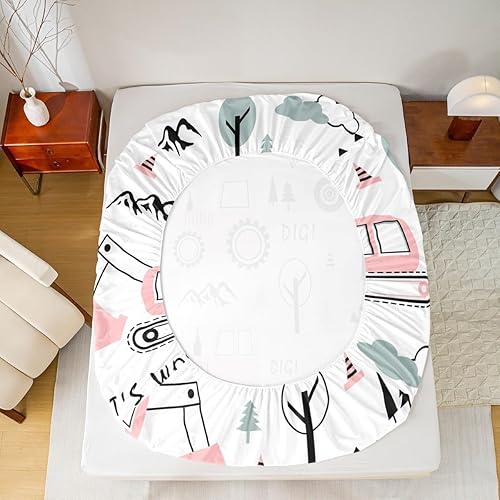 Miniatura 3 de Feelyou Sábana bajera ajustable de construcción para niños, equipamiento para niños, camiones, juego de ropa de cama para excavadora, tractor, juego