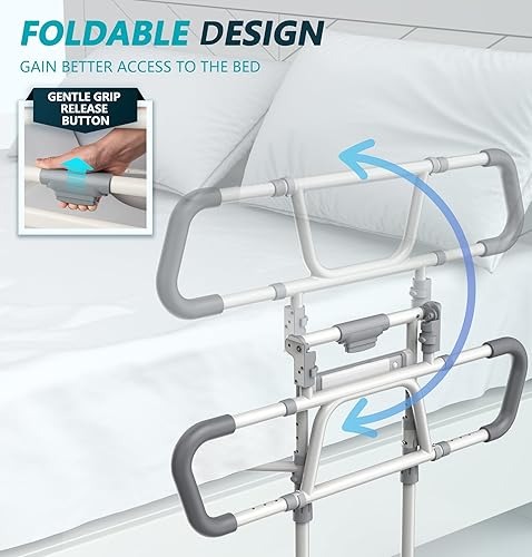 Miniatura 3 de Rieles de cama plegables para adultos mayores, riel de asistencia lateral de cama para personas mayores con rieles de protección extensibles y bolsa