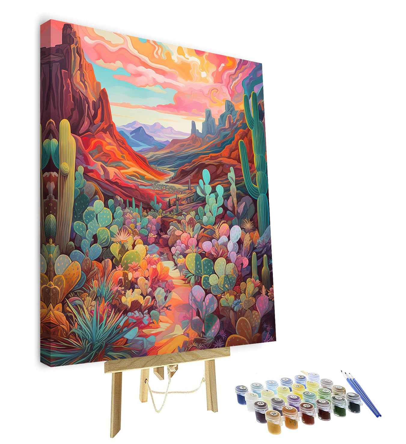 TUMOVO Scenery Paint by Number for Adults, Succulent Paint by Number Kits, Cactus Number Painting for Adults with Brushes and Pigment, Plant Painting for Wall Decor, 16x20 Inch (Framed)