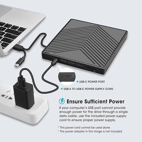 Miniatura 6 de ROOFULL Unidad externa de CD DVD+-RW con lector de tarjetas SD y puertos USB 3.02.0, lector de CD portátil ultradelgado, lector de DVD, grabador