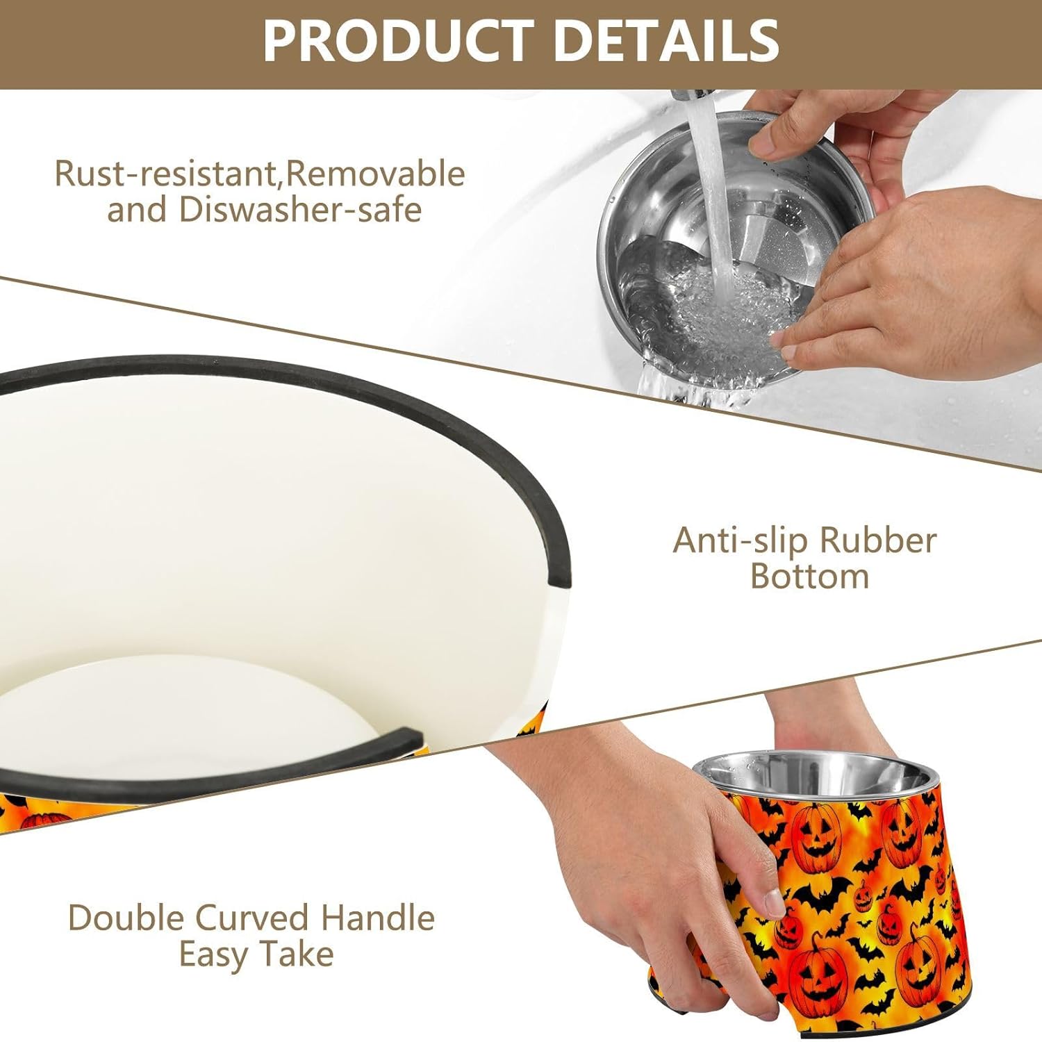 Pumpkin Bats Halloween Pet Bowl Elevated Dog Bowls with Stainless Steel, Raised Dog Bowl for Comfortable Feeding and Easy Cleaning, for Pets.23301649