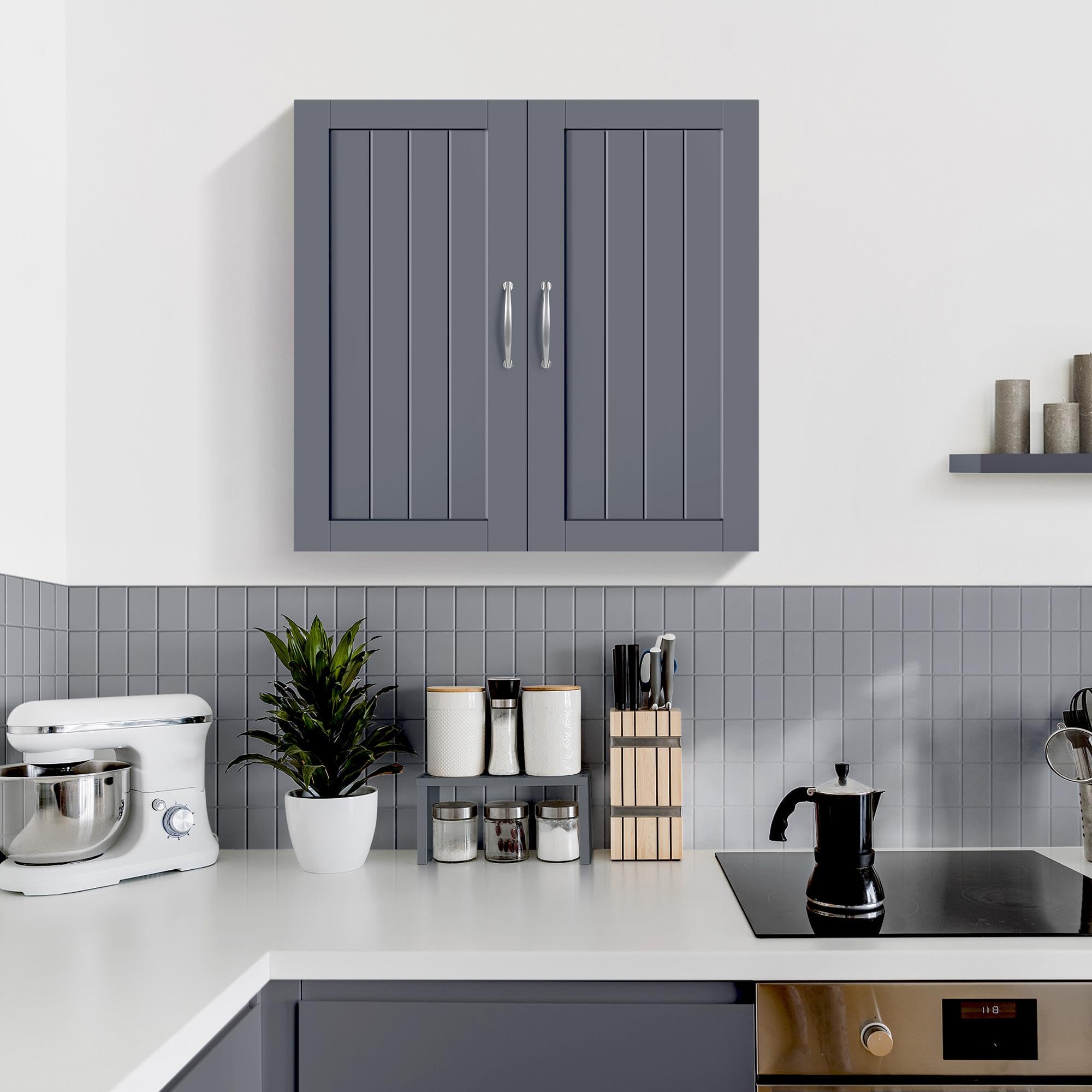 Yaheetech Lot de 2 Armoire Salle de Bains Murale, Meuble WC Suspendu, Etagère Hauteur Réglable, 2 Portes, Toilette/Cuisine/Salon Gris Foncé, 59,5 × 31 × 59,5 cm