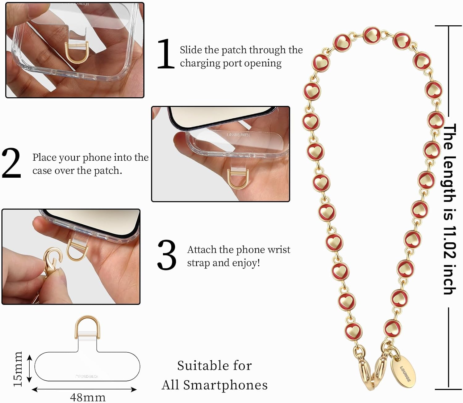 Premium Phone Charm Detachable Phone Chain Wristlet Metal Cute Phone Wrist Strap Lightweight Cellphone Lanyard Anti-Theft Strap for Women