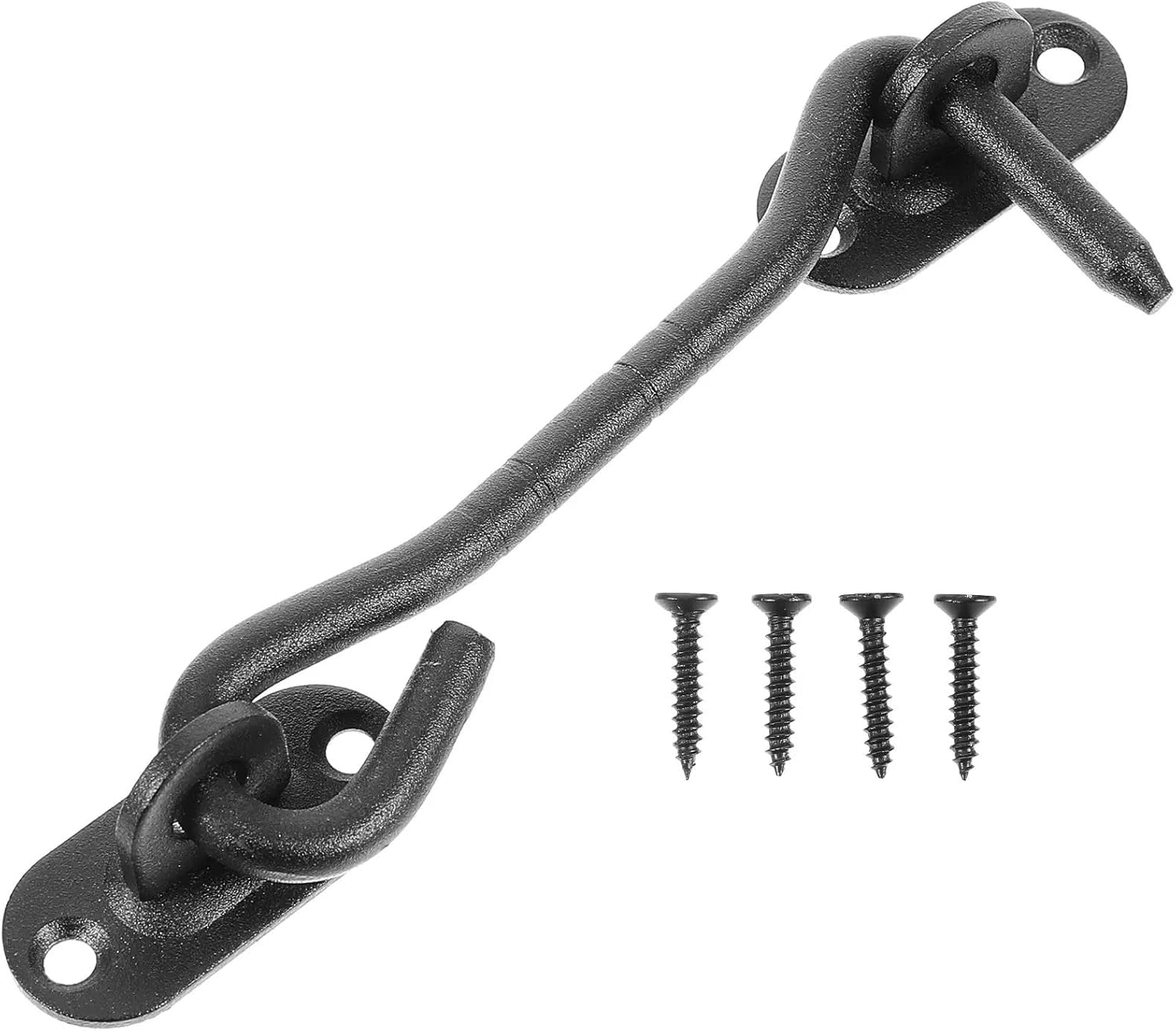 Hook and Eye Latch 8Pcs Black Stainless Steel Windproof Hooks 4 Inch Oval Base Window Latch Door Gate Hook Lock Cabin Hardware Secure Easy