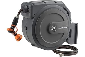 Giraffe Tools Retractable Garden Hose Reel: Super Heavy Duty, Any Length Lock, Slow Return System