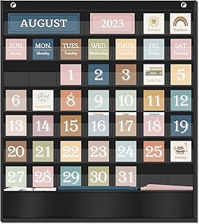 Godery Boho Calendar Pocket Chart for Classroom Cards Add-On School Supplies Teacher Decorations Bulletin Board Pre-K to 6...
