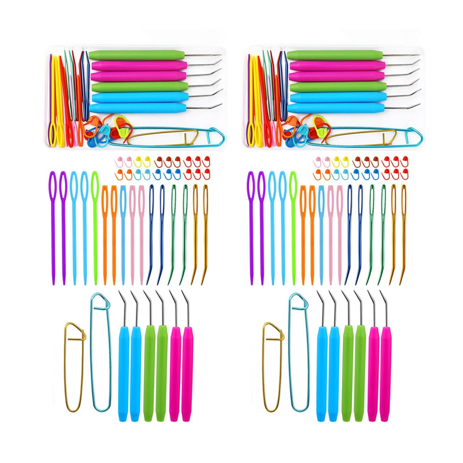Jazuaiao 2 Set Knitting Markers Crochet Kits Knitting Tool Set Cable Needle Practical Tool Stitching Markers