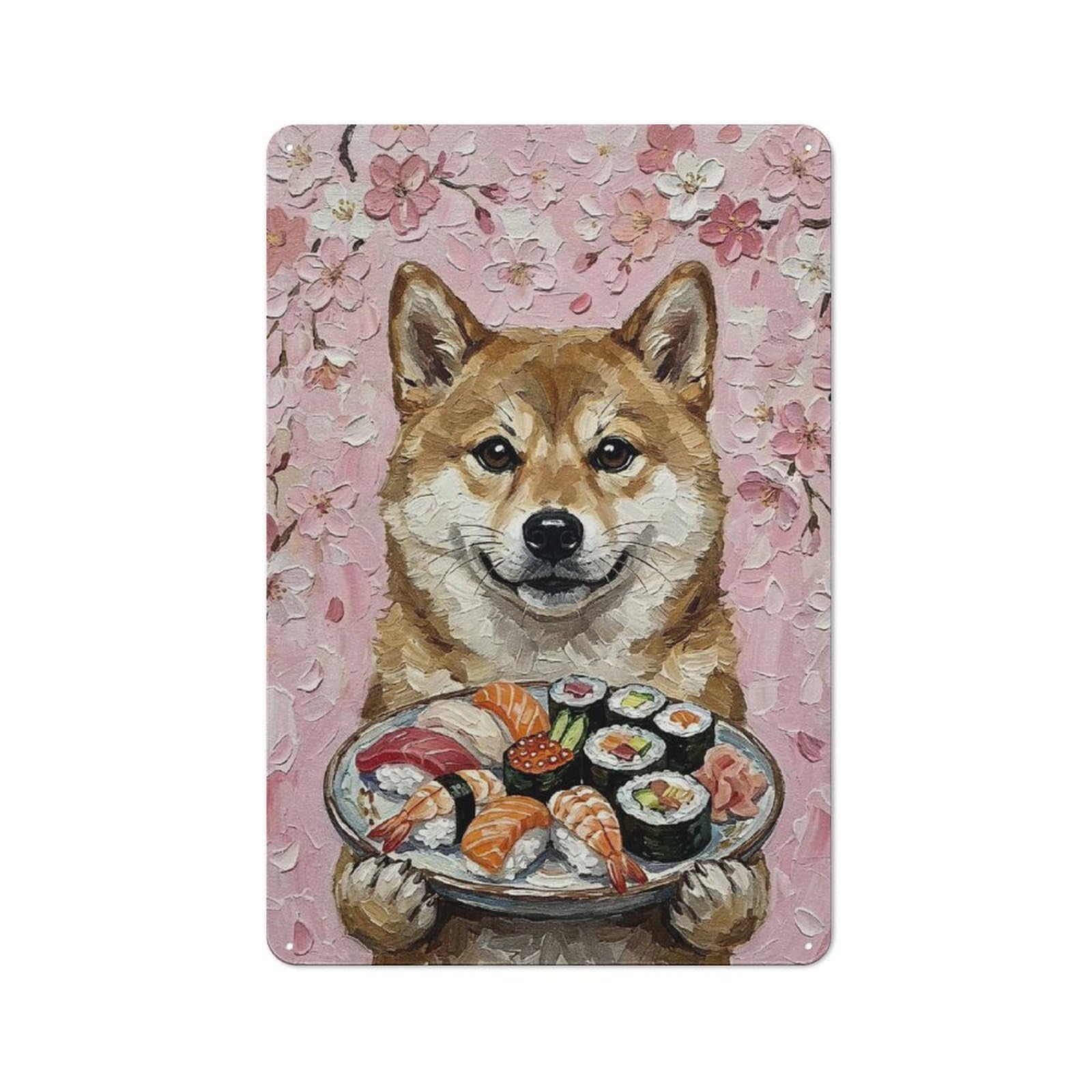 Shiba Inu with Sushi Vintage Metal Wall Decor 30x20cm, Vintage Metal Sign for Cafe, Bistro, Bakery Or Restaurant