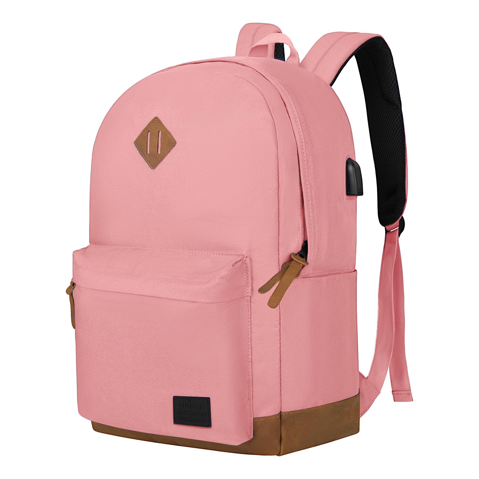 Goloni Backpack for Men Women,Travel Laptop Backpack, Water Resistant 17.3 Inch USB Charging Backpack, Large Capacity Work Commute Bag,Pink