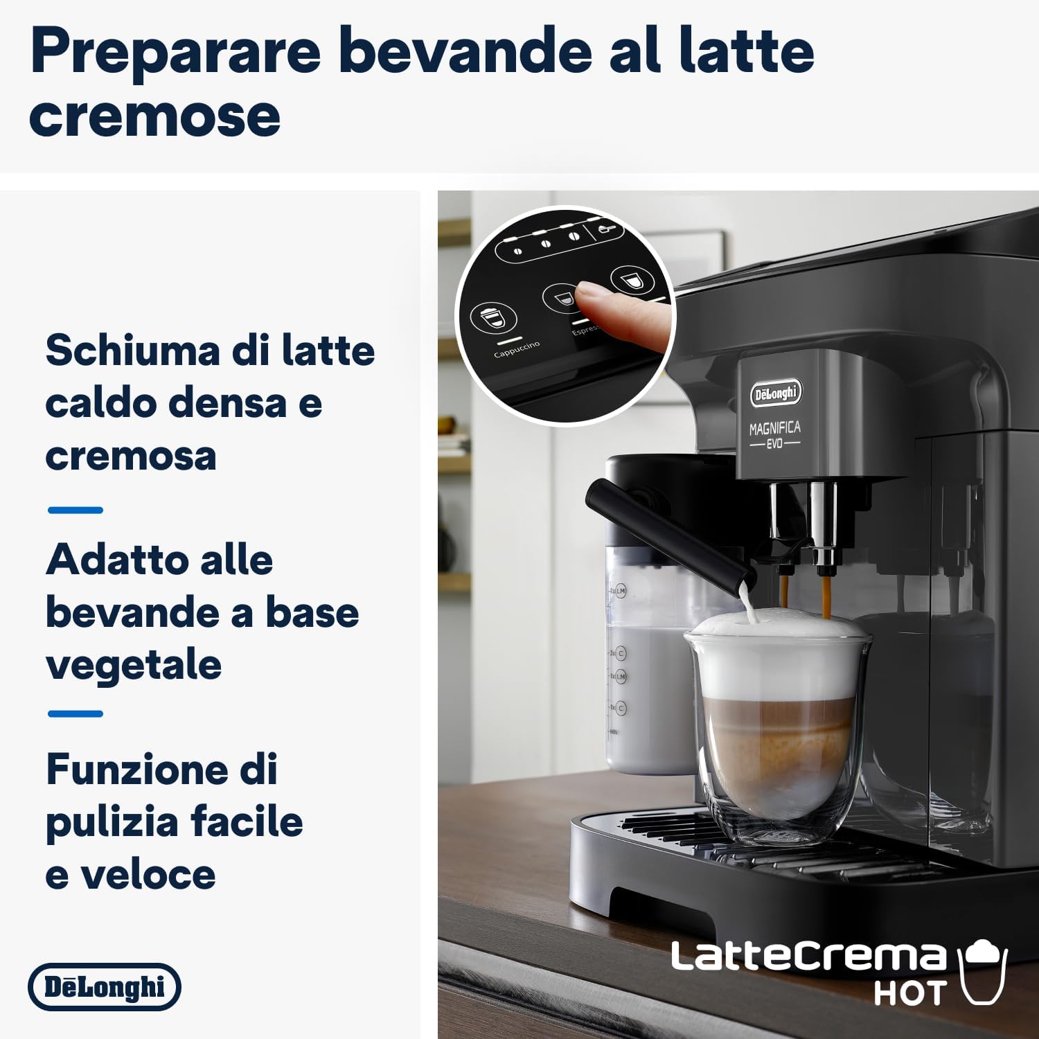 DeLonghi Magnifica Evo ECAM292.52.GB, Macchina da caffè Automatica, Chicchi macinati al momento, Caraffa MontaLatte Automatica per Cappuccini, 4 Bevande One Touch, Spegnimento Progammabile, Nero DeLonghi Magnifica Evo ECAM292.52.GB, Macchina da caffè Automatica, Chicchi macinati al momento, Caraffa MontaLatte Automatica per Cappuccini, 4 Bevande One Touch, Spegnimento Progammabile, Nero