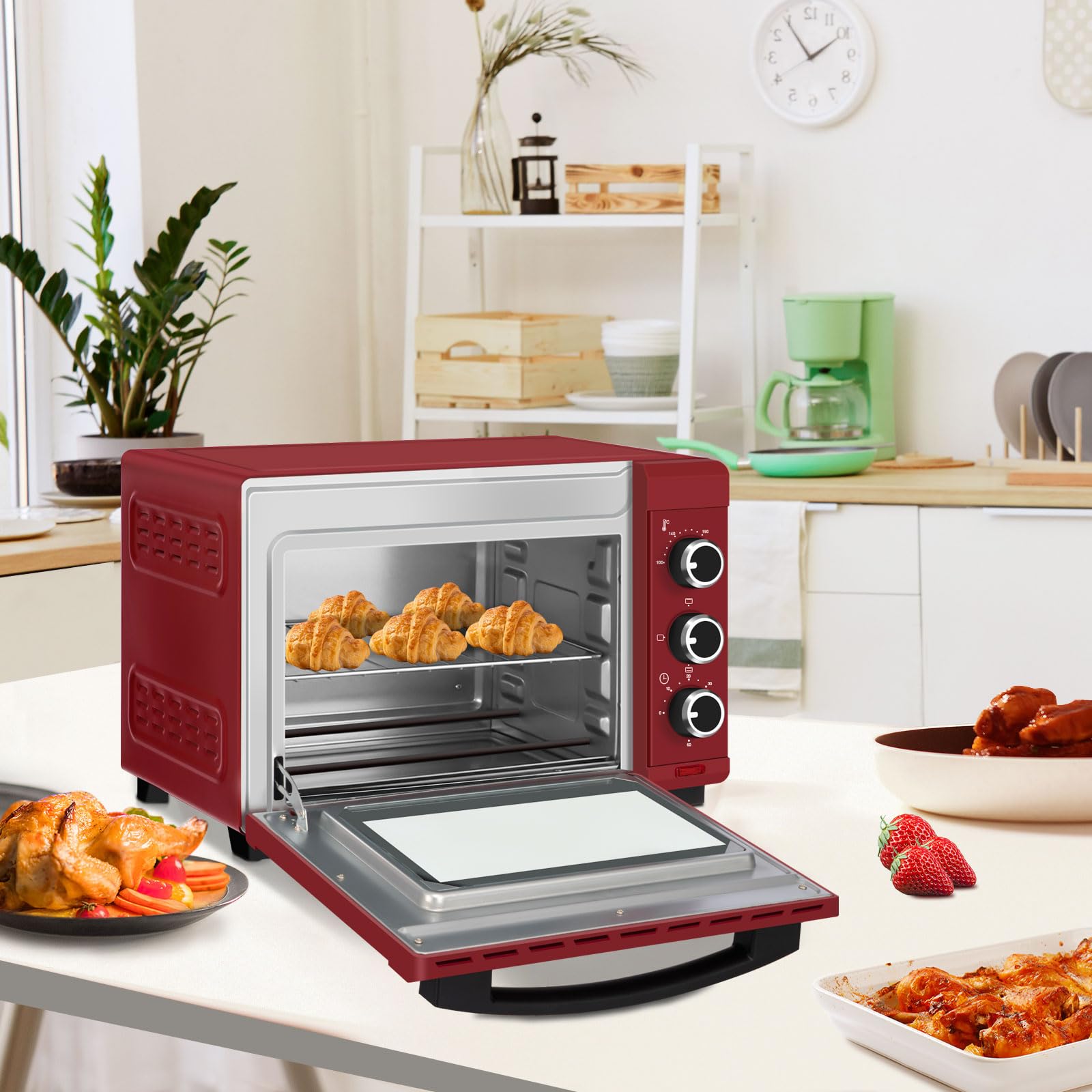 WOLTU Horno Pequeño Sobremesa 21 L 1280 W 100-230℃ Rojo