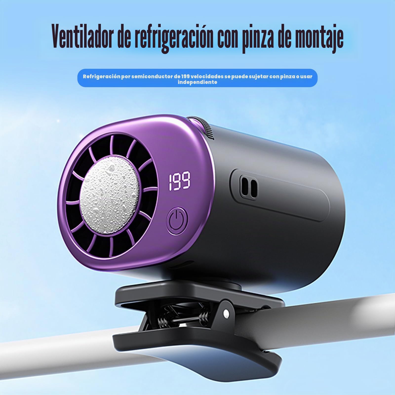 Ventilador de Aire Acondicionado en Clip para Coche 2026 con Pantalla LED, Rotación de 360°, Recargable por USB, 199 Niveles de Velocidad, Semi-Enfriamiento a 16°C, Abrazadera Ancha