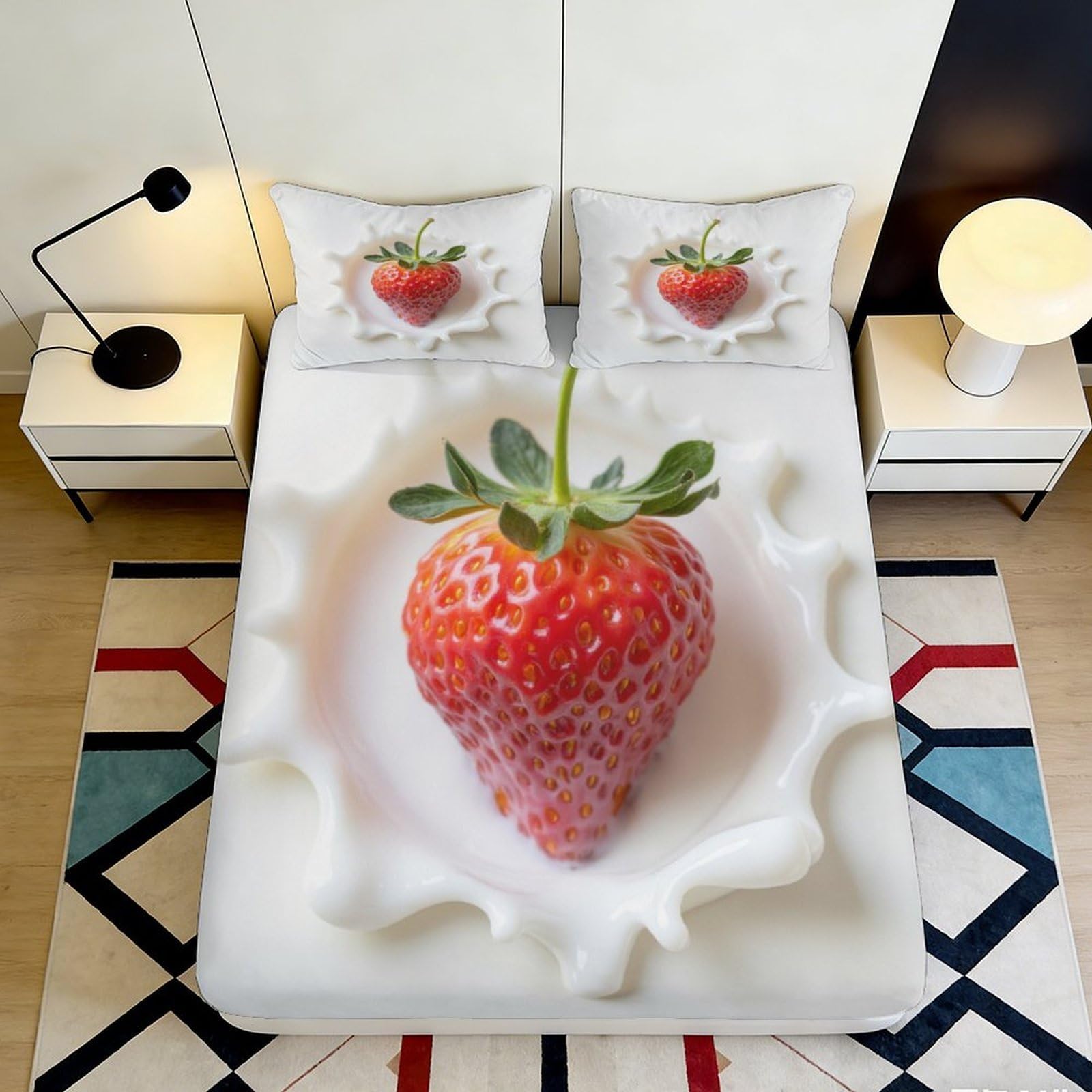 Pnayamiorkfel Style-3 3D Printed Strawberry Splash Fitted Sheet Microfiber Soft Bed Cover For Bedroom Guest Room Decor Protection 90X200x25cm