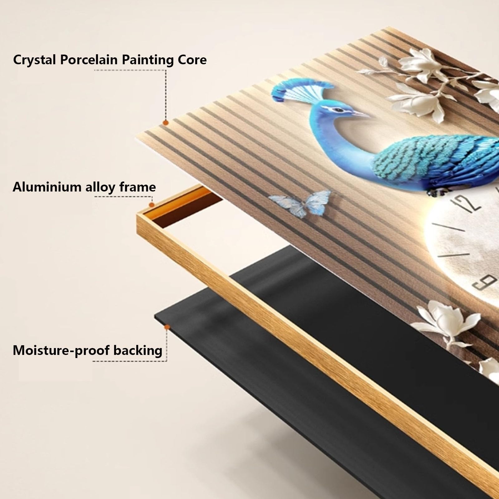 Dekoracyjny obraz z zegarem Dekoracja zegara ściennego Peacock z oświetleniem LED do salonu, 3D rzeźby ścienne, obraz wiszący na ścianie, nietykająca, cicha lampa ścienna, wisząca rzeźba, dekoracja La