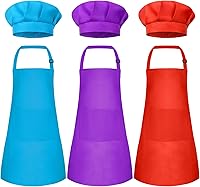 Vista 11 de Conjunto de Delantal y Gorro de Chef para Niños, Delantal Infantil Ajustable con 2 Bolsillos, para Niños Chef y Pintura, Cocinar, Hornear Azul