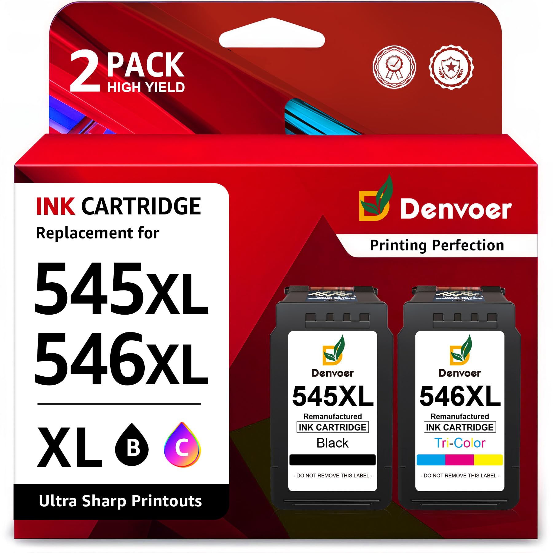Denvoer PG-545XL CL-546XL Ersatz für Canon Druckerpatronen 545 546 XL Multipack Kompatibel für Canon Pixma TS3350 TS3450 TS3451 TS3452 TS3351 TS3150 TR4550 TR4650 MX495(Schwarz, Farbe)