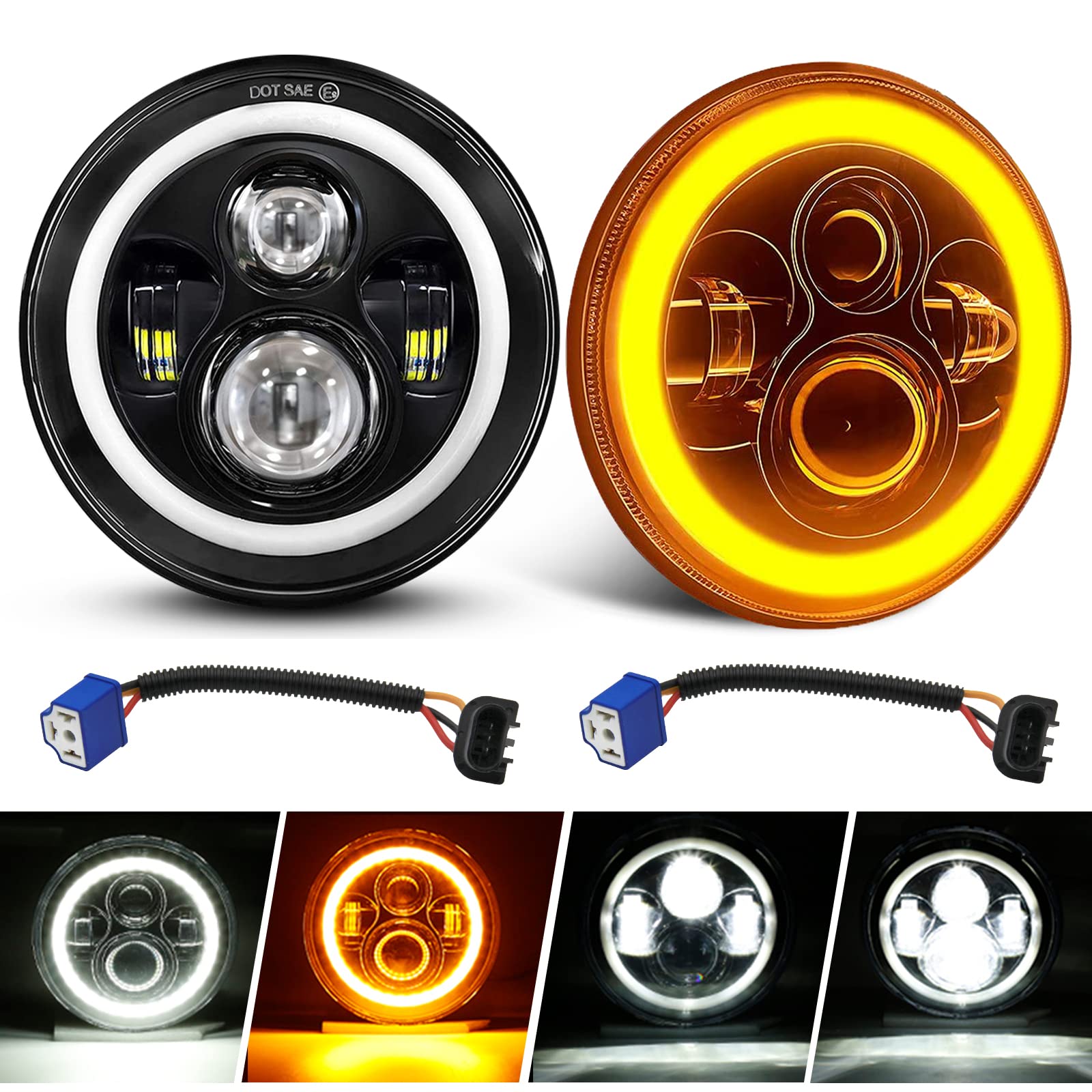 Photo 1 of ***ONE ONLY***
BraveWAY 7 inch LED Headlight Round DRL Halo Amber White DOT E-MARK Approved Hi/lo Beam, 6000K/3500K DRL, (J003T-pair)