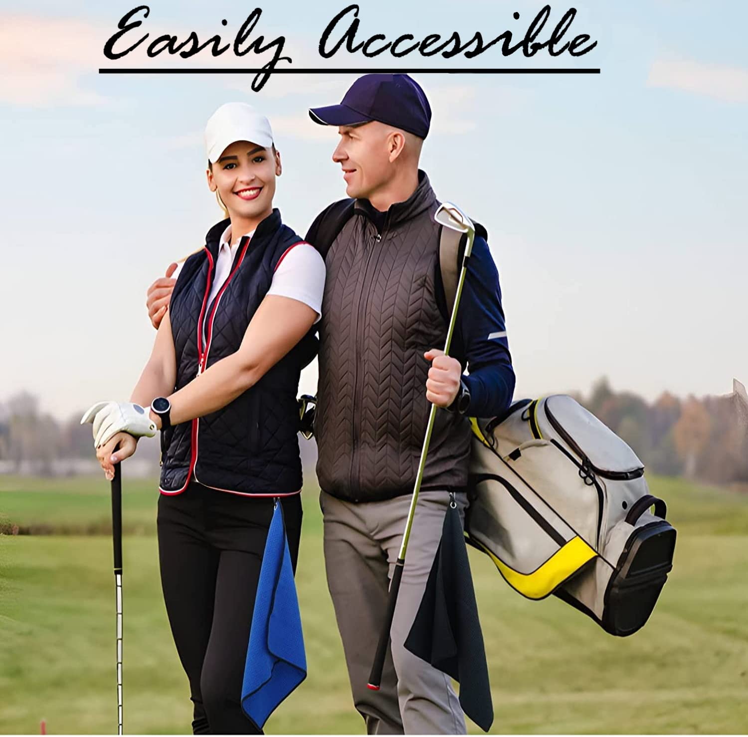 Paquete de 3 toallas de golf de microfibra, fuerte calidad absorbente con tecnología de pétalos de naranja, toalla de golf para bolsas de golf para hombres, tamaño adecuado para bolsa de carrito de