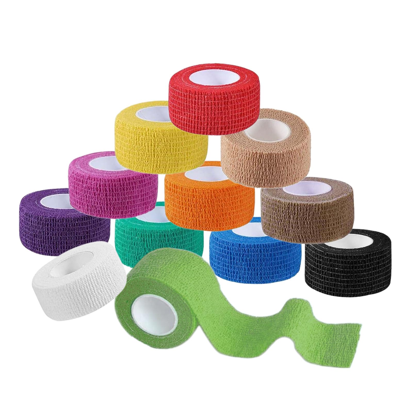 12-Colors 1 x 5 Yards Self Adhesive Bandage Wrap Athletic Elastic Cohesive Bandage Finger Tape for Wrist and