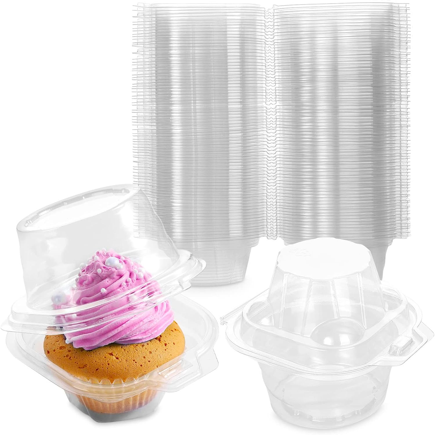 100 Pack Individual Cupcake Containers, Aoeoe Plastic