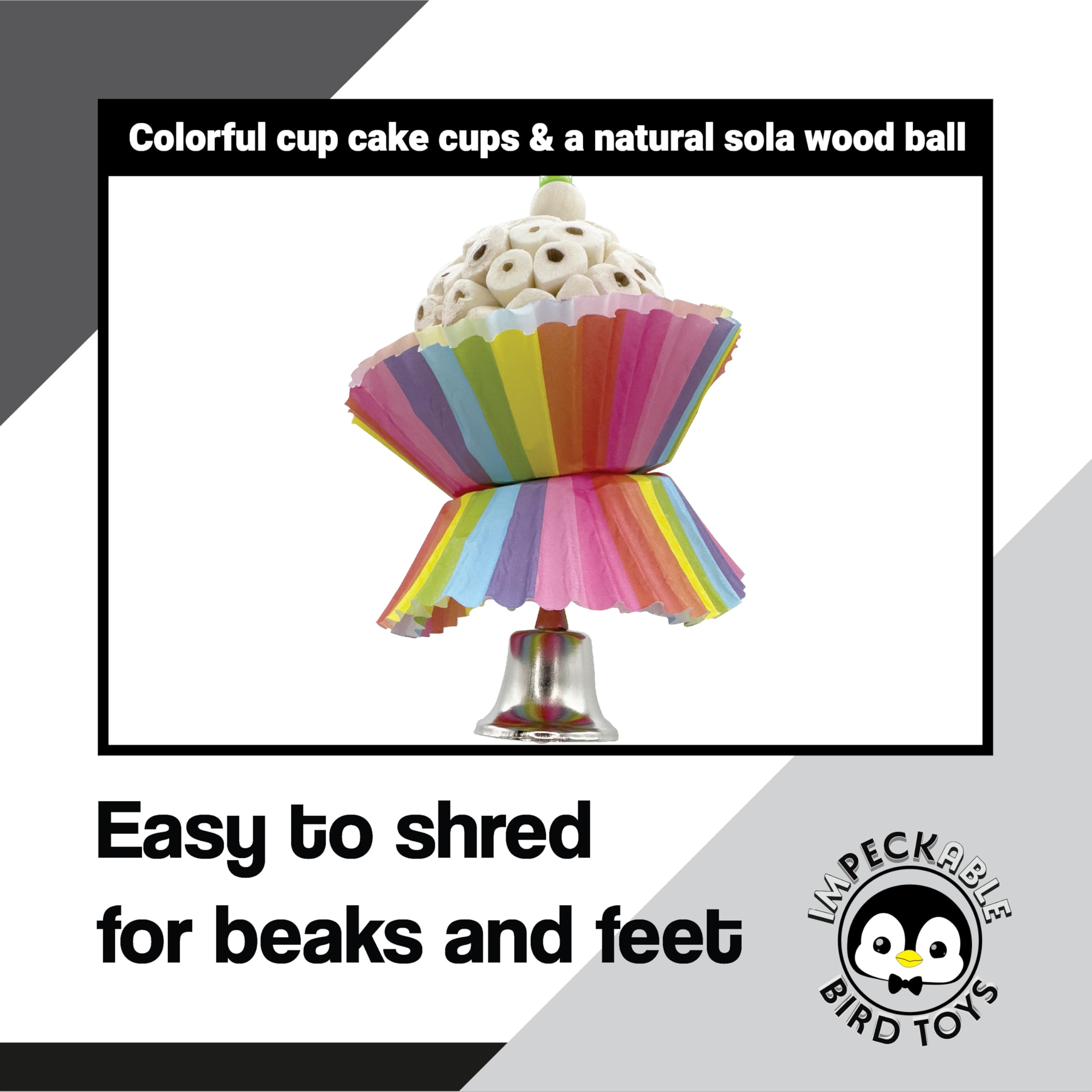 1925 Small Sola Cake - Bird Toy & Cage Accessories For Parakeet, Parrot, Cockatiel, Green Cheek Conure - Natural Wood Ball With Paper Cupcake Shredding Foraging Fun - Soft Destructible Chew Parts - image 5