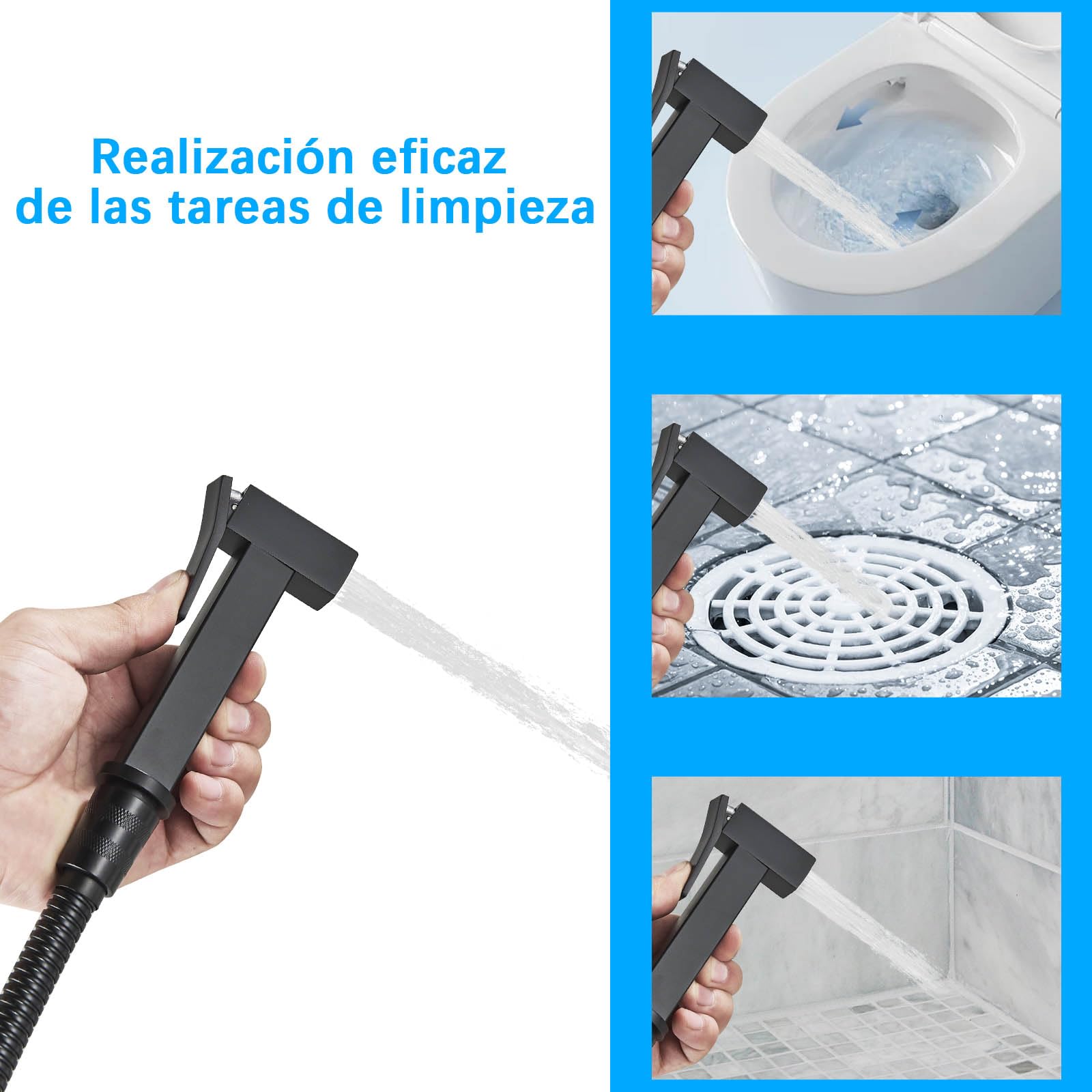 Pulverizador de Bidé para Inodoro, Portatil para Kit Ducha de Lavabo Bidet con Manguera WC,Multifunción Pulverizador,Monomando Agua Fría y Caliente,Negro