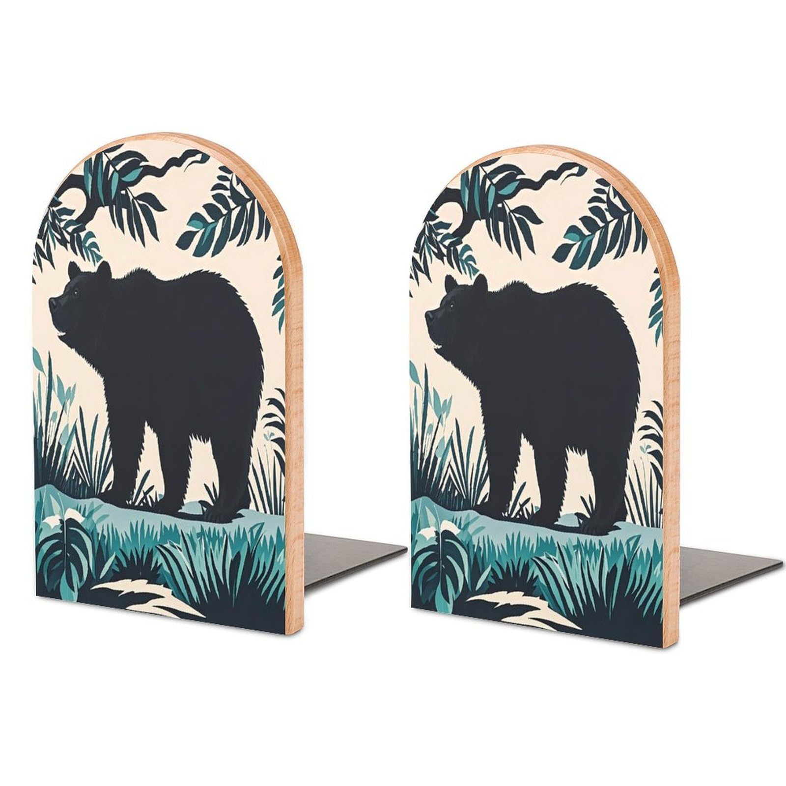 Bear Silhouette Bookend for Shelves Unique Book End Sturdy Books Holder Heavy Duty Wooden Bookends Support Non-Slip Book Organizers Decorative Modern Bookend Holder for Home