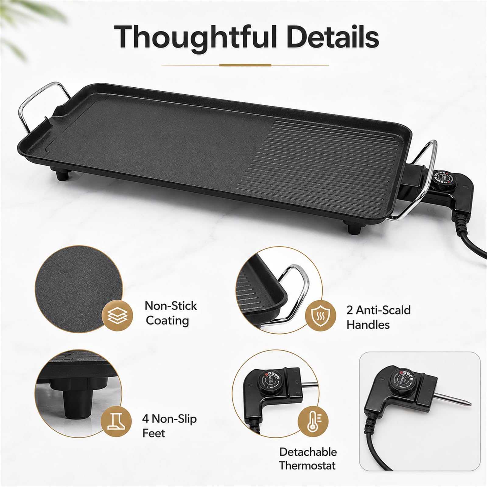 Teppanyaki - Griglia elettrica da tavolo con rivestimento antiaderente, superficie extra grande con beccuccio di raccolta dell'olio, per 1-6 persone, per esterni, campeggio, cortile, 68 x 28 cm