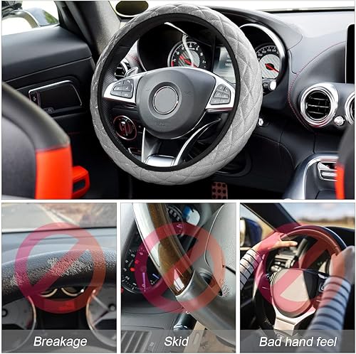 Miniatura 2 de Moly Magnolia Funda de cuero para volante con diamantes de imitación, protector antideslizante elástico de 15 pulgadas, diamante colorido brillante