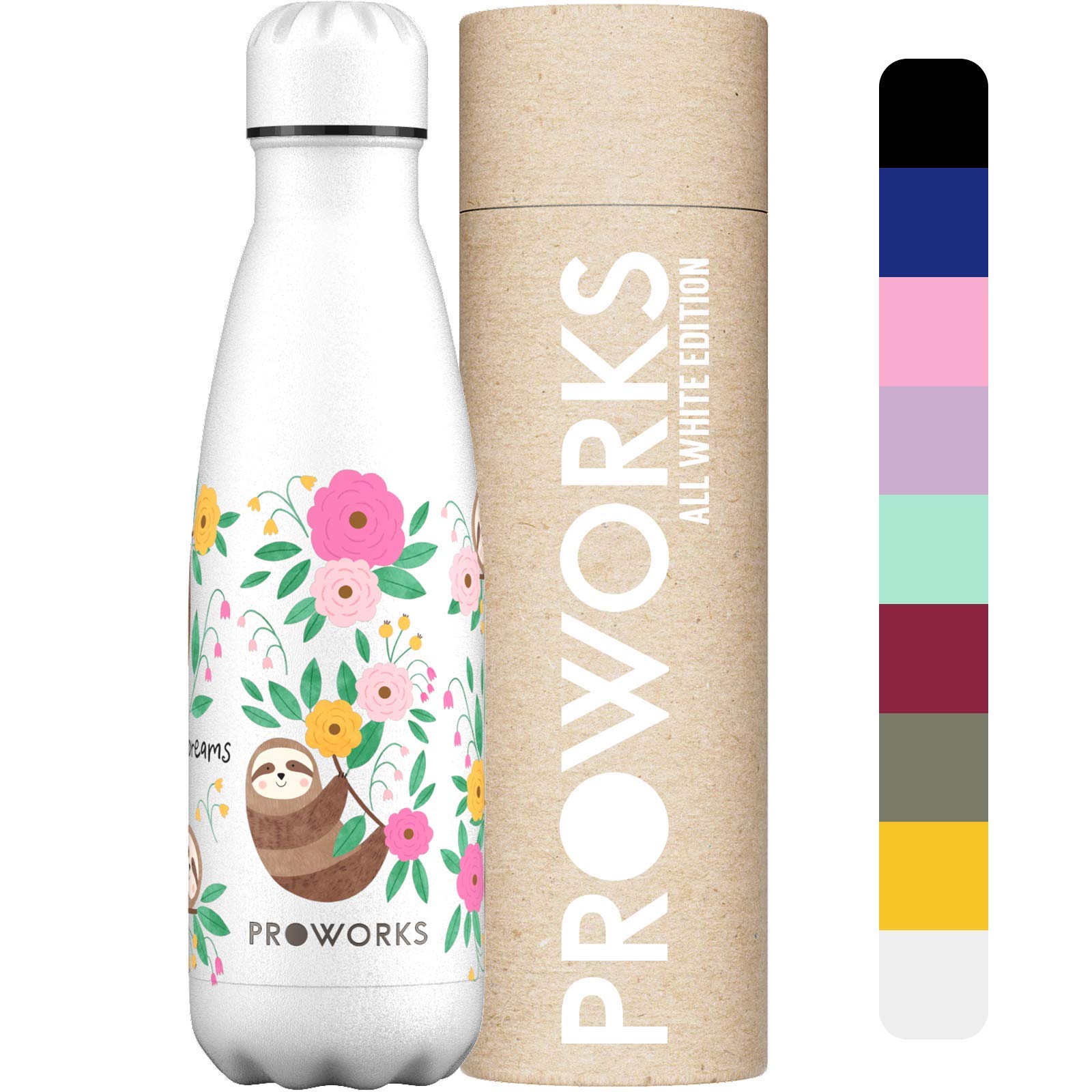 PROWORKS Insulated Water Bottle, BPA Free, Reusable Stainless Steel Water Bottle for 12 Hours Hot & Cold Hold Up to 24 Hours, for Sport, Gym, Travel - 500ml - Pink Daisy — view 12