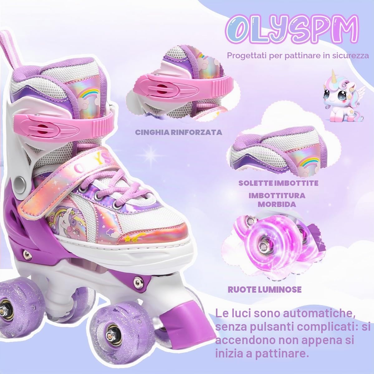 Pattini a Rotelle Bambina,Pattini a 4 Ruote Regolabili in 4 Misure con 8 Ruote Lampeggianti per Ragazzi,Ragazze e Principianti