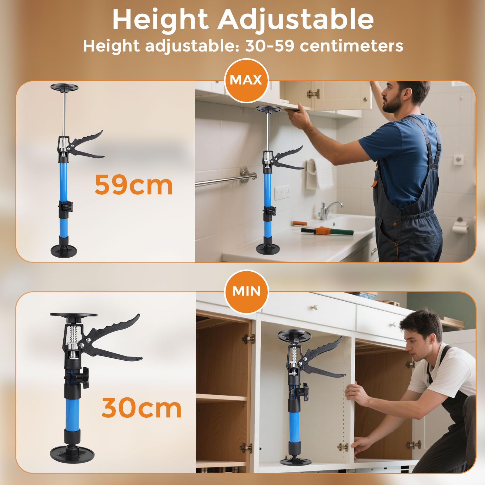 3 Piezas Puntal Telescopico, Puntales Extensibles Techo, Soporte Telescópico, Puntal Expansión, Capacidad de peso 40KG, Estiramiento 30-59 cm, para Apoyar Marcos de Puertas, Armarios