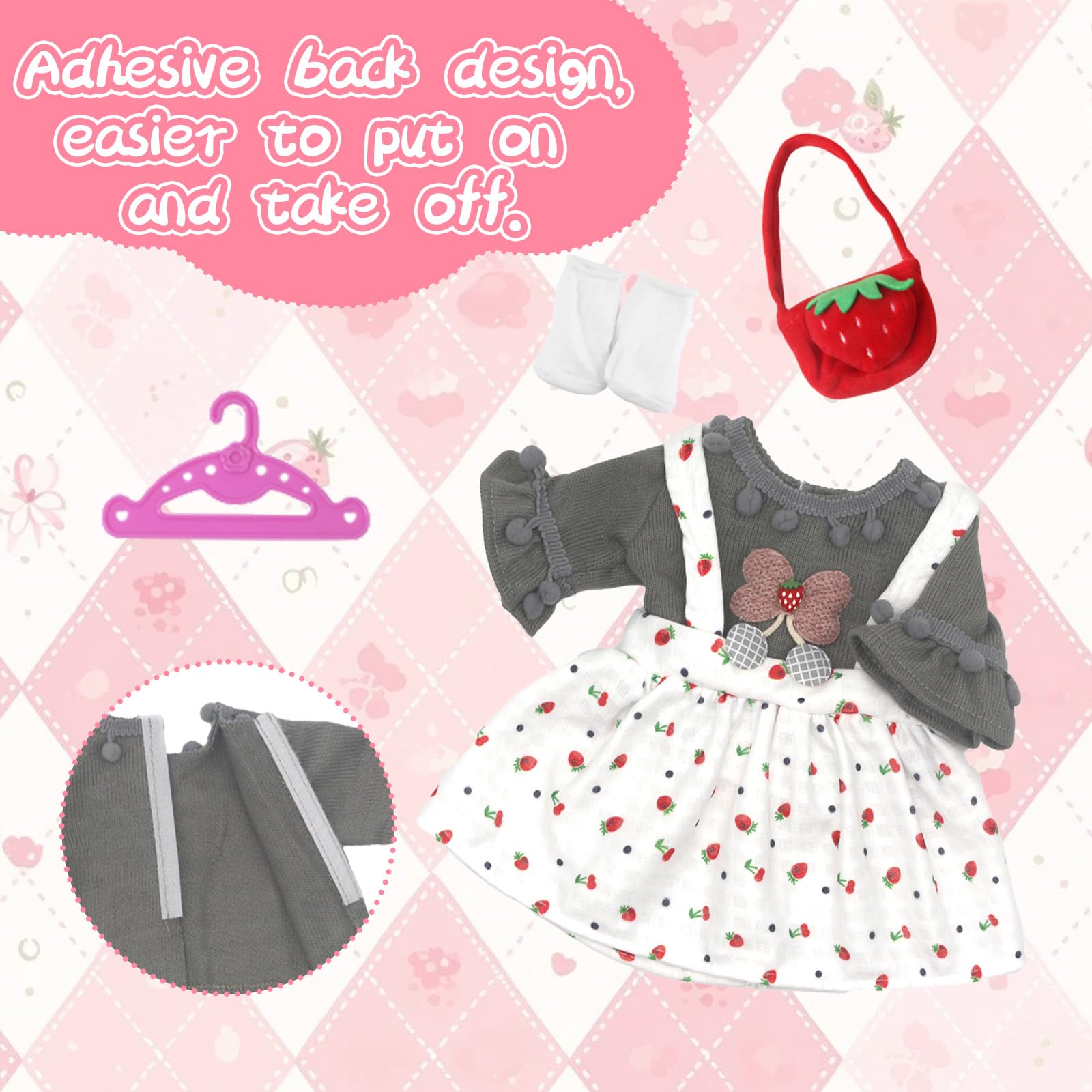 Xerteam Doll Clothes 35-45 cm for Baby Dolls Clothes for 14-17 inch Dolls, Sweet and Adorable Doll Clothes, Strawberry Top - Image 4