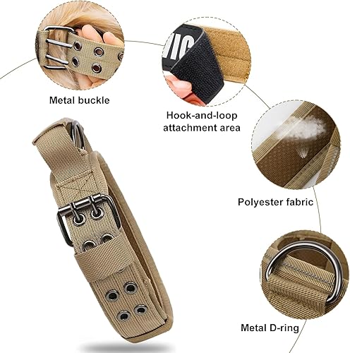 Miniatura 2 de Collar táctico de nailon personalizado para perro con asa, parches de con nombre, tira reflectante, forro suave, hebilla de metal de doble agujero,