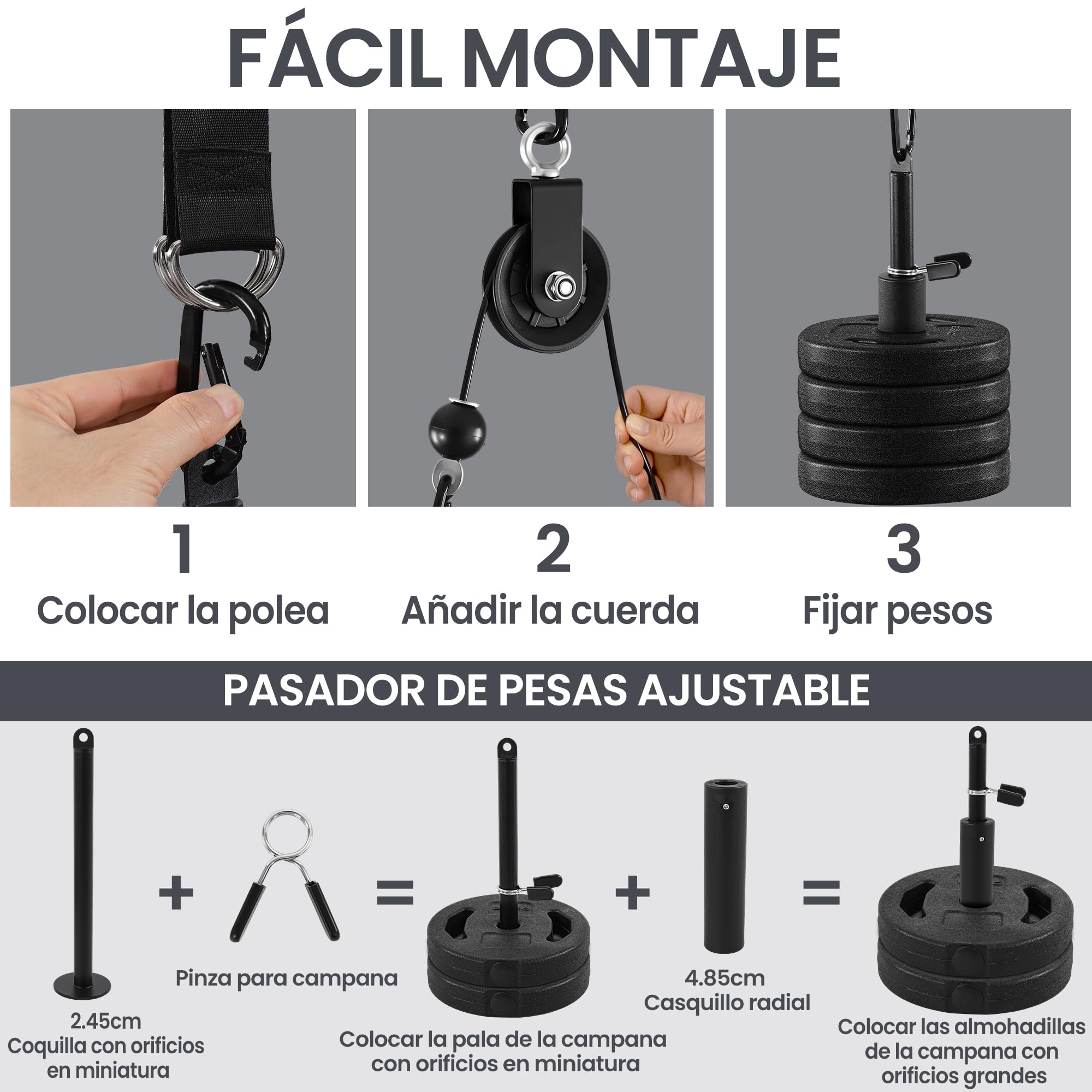 Ultrasport I Newest Edition - Torre de Torre con Ruedas silenciosas, Sistema de tracción para casa, Incluye Barra de torreza, Cuerda de tríceps y Barra de bíceps, Peso del Usuario hasta 100 kg
