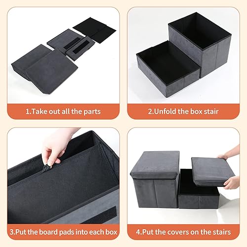 Miniatura 6 de Escalerasescalones plegables para perros de 2 niveles, escalones ajustables para perros pequeños y medianos, escalones de almacenamiento para camas