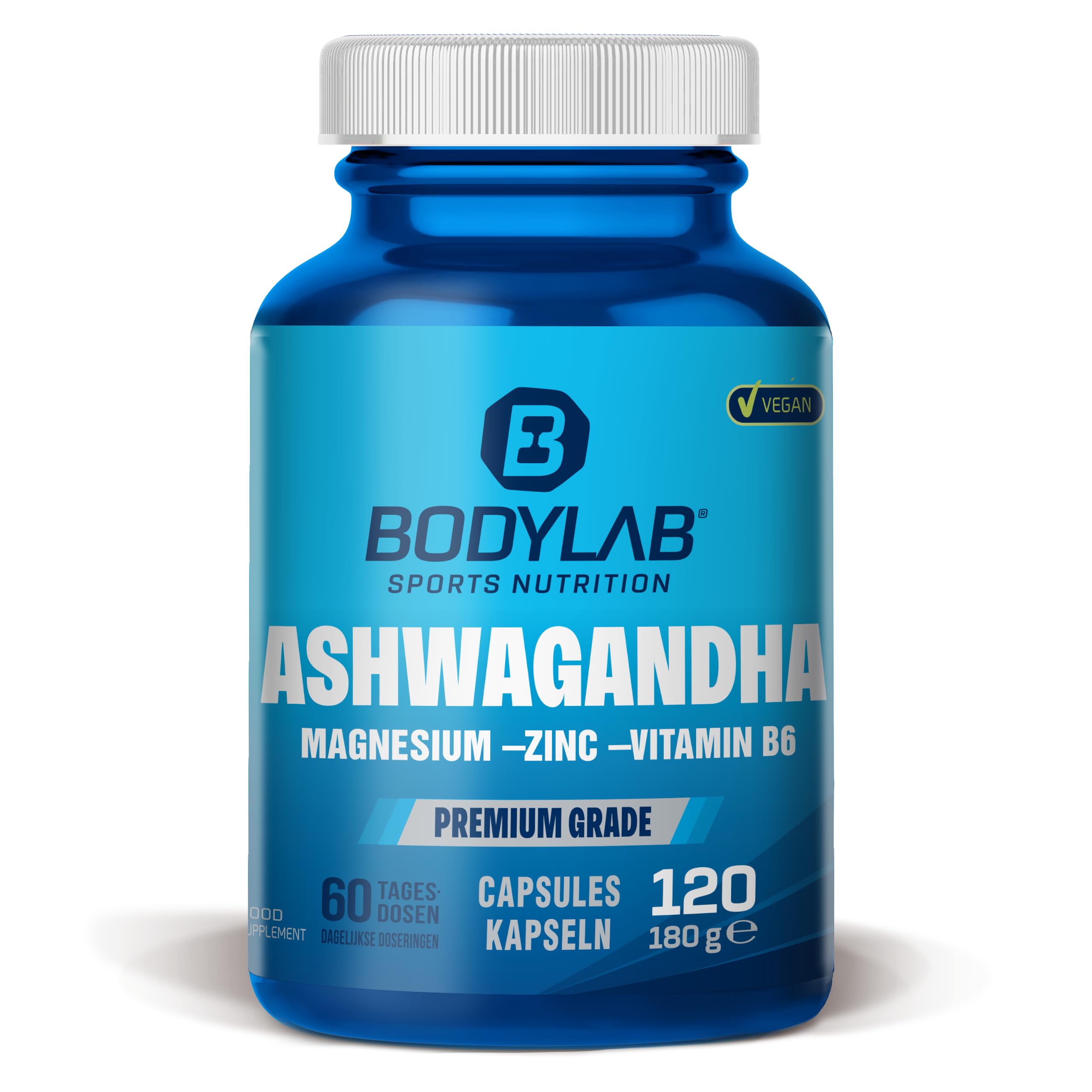 Bodylab24 Ashwagandha Kapseln 120 Stück, fein gemahlenes